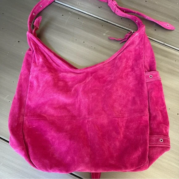 Jill Stuart Hot Pink Suede Slouch Purse Bag - Picture 5 of 6